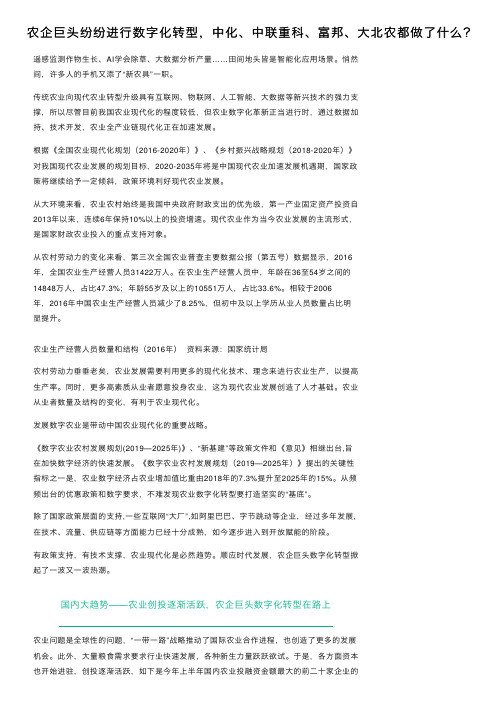 农企巨头纷纷进行数字化转型，中化、中联重科、富邦、大北农都做了什么？