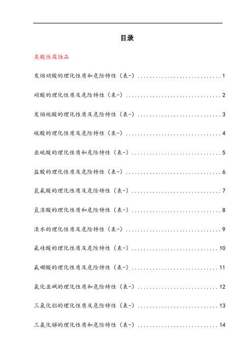 危险化学品特性表_第8类腐蚀品