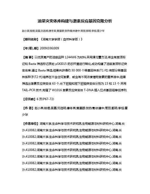 油菜突变体库构建与激素反应基因克隆分析