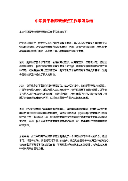 中职骨干教师研修班工作学习总结