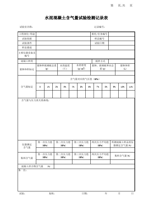 水泥混凝土拌合物含气量试验检测记录表