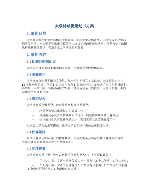 大学排球赛策划书方案