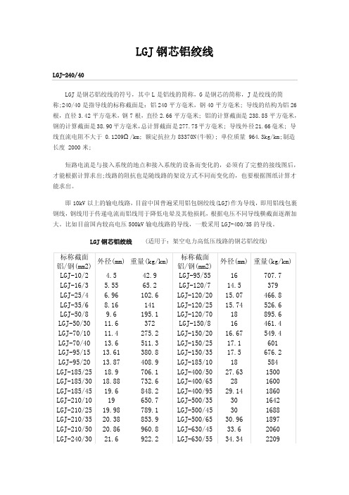 LGJ钢芯铝绞线参数