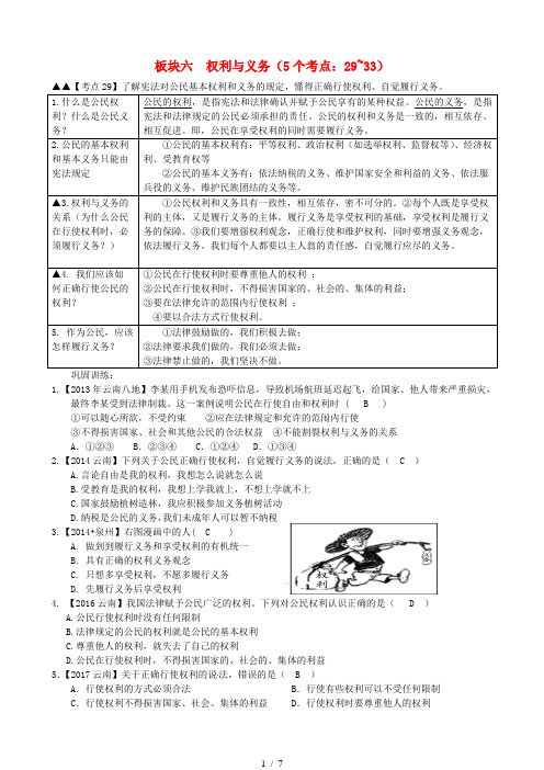 云南省中考政治考点解读复习与训练板块六权利与义务