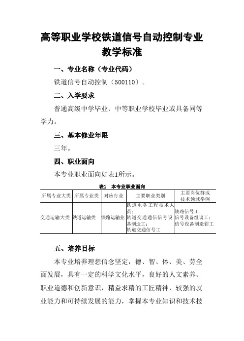 500110-高职铁道信号自动控制专业教学标准