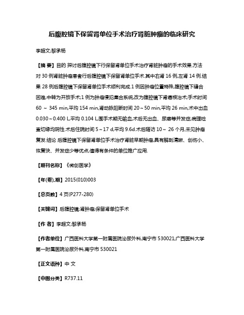 后腹腔镜下保留肾单位手术治疗肾脏肿瘤的临床研究