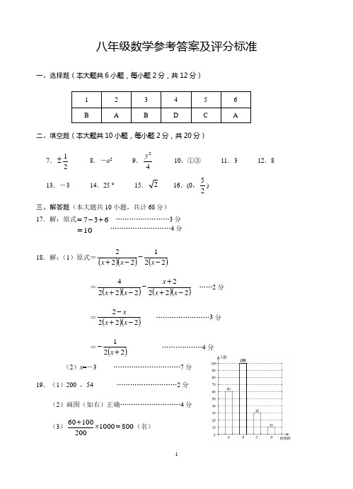 2018-2019学年度高淳区第一学期八年级数学期末考试答案