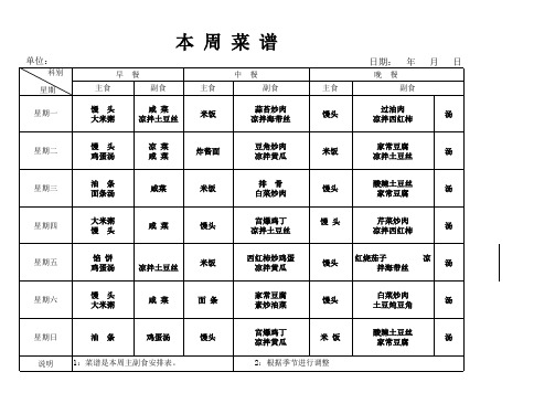 职工食堂一周菜谱