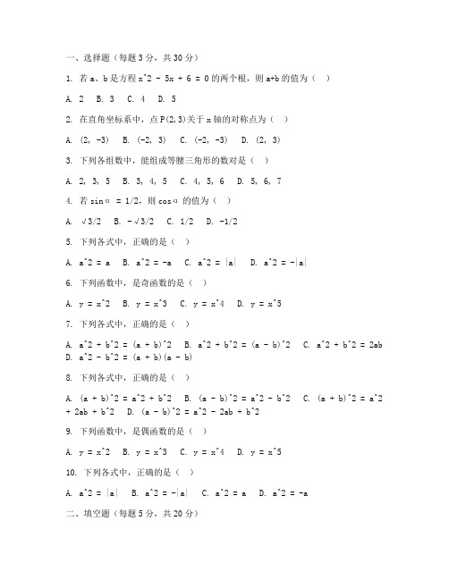 初中数学培优班试卷电子版