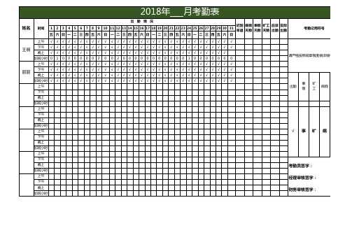 考勤表(2018年考勤)