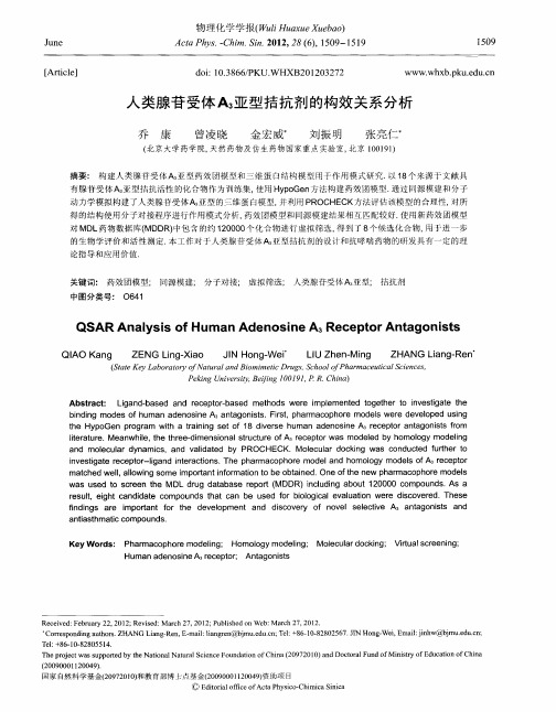 人类腺苷受体A3亚型拮抗剂的构效关系分析