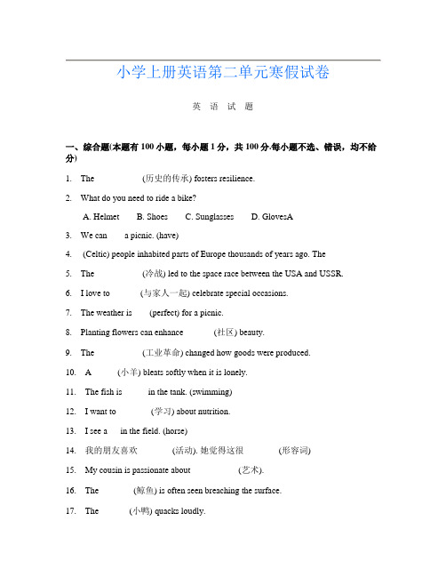 小学上册第9次英语第二单元寒假试卷