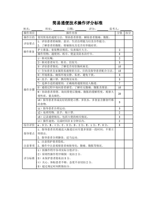 简易通便技术操作评分标准表