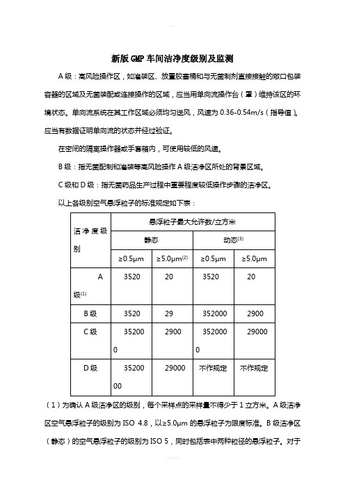 新版GMP车间洁净度级别及监测