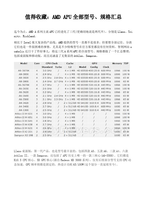 AMD APU全部型号、规格汇总