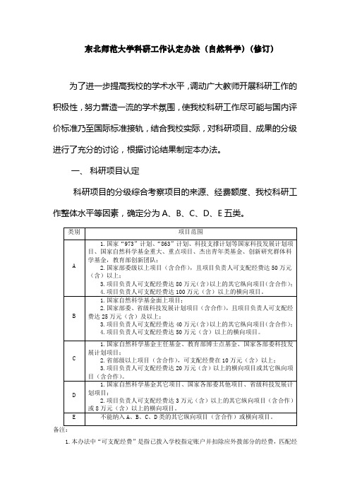 东北师范大学科研工作认定办法(自然科学)(修订)