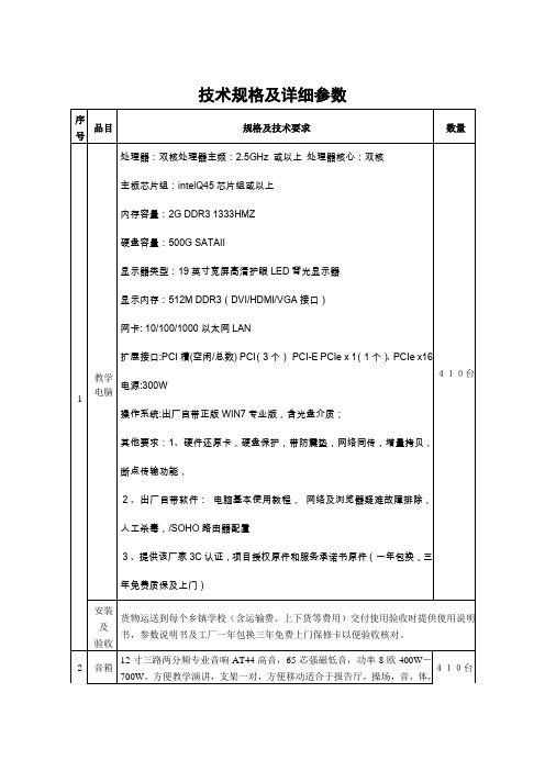 技术规格及详细参数