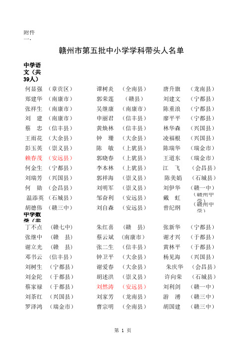 赣州市第五批中小学学科带头人赣州及骨干教师名单