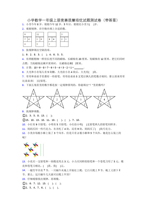 小学数学一年级上册竞赛质量培优试题测试卷(带答案)