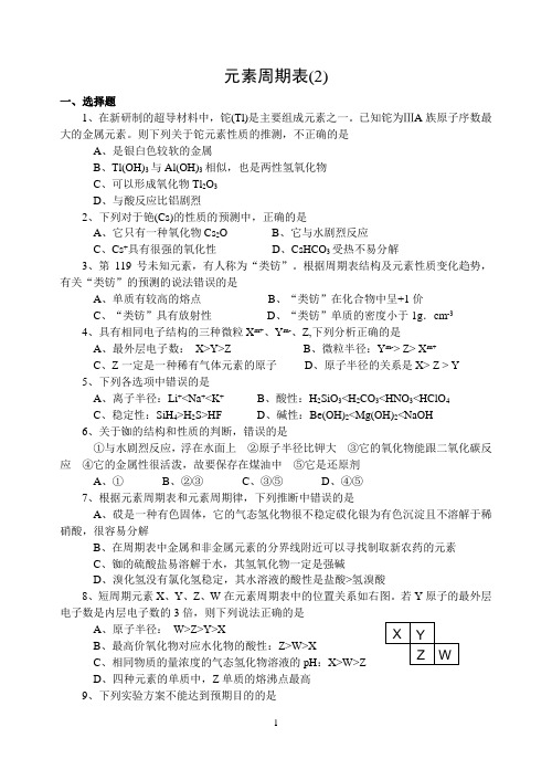 高中化学苏教版必修2课时练习-元素周期表-2