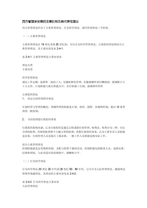 西方管理学发展的主要阶段及其代表性理论