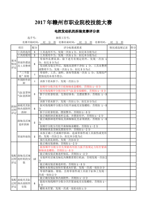 2017发动机拆装评分表