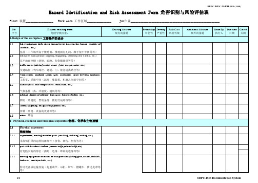 危险评估hazard identification and risk assessment form