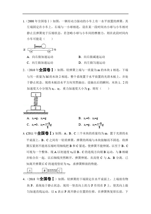 历年高考中的含弹簧类问题