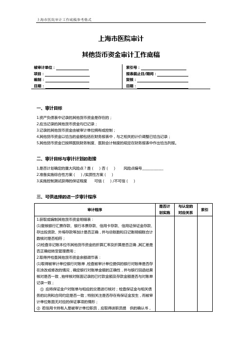 上海市医院审计其他货币资金审计工作底稿