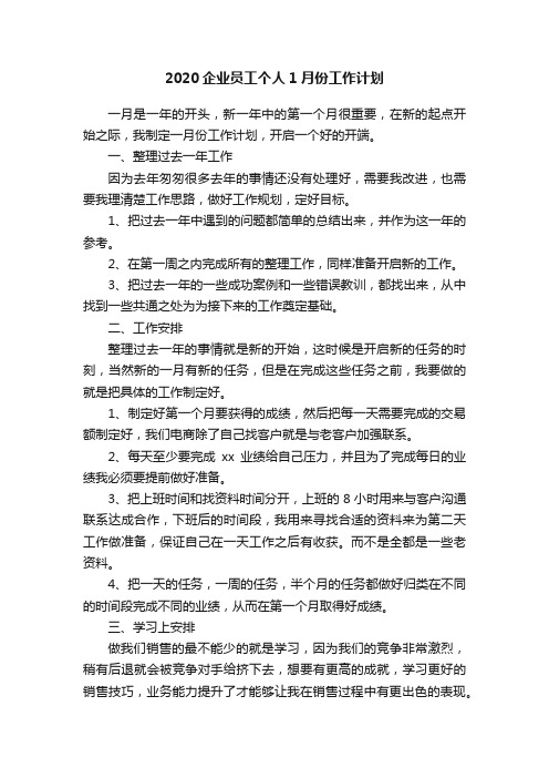 2020企业员工个人1月份工作计划