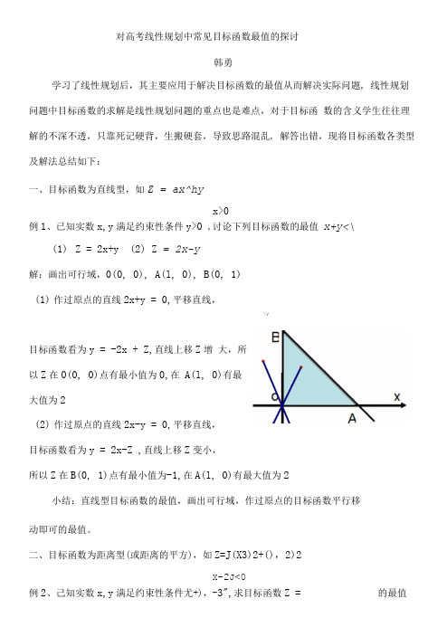 对高考线性规划中常见目标函数最值的探讨.doc