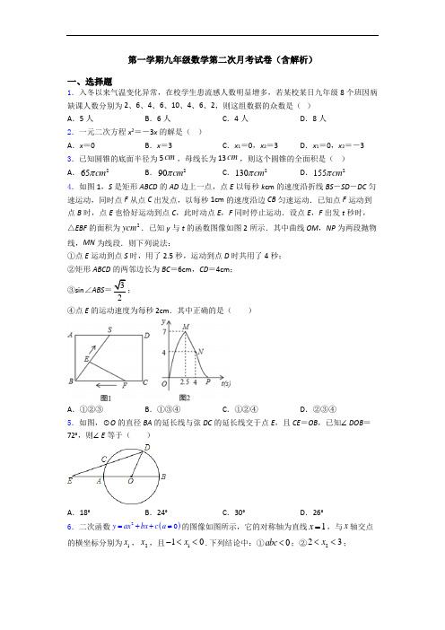 第一学期九年级数学第二次月考试卷(含解析)