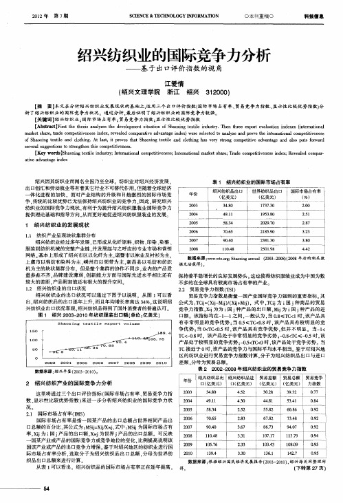 绍兴纺织业的国际竞争力分析——基于出口评价指数的视角