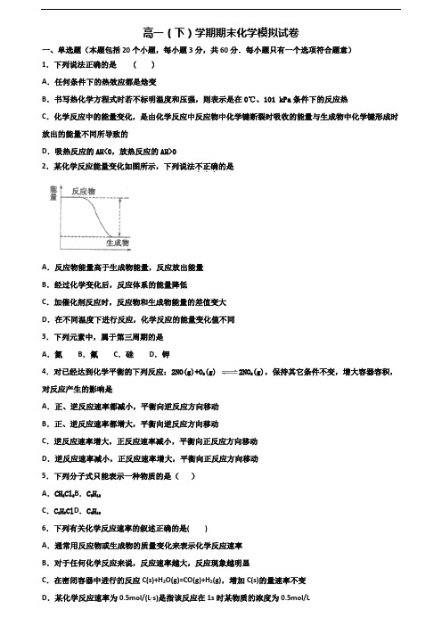 山西省大同市2020年新高考高一化学下学期期末综合测试试题