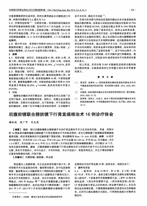 后腹腔镜联合膀胱镜下行肾盂癌根治术16例诊疗体会