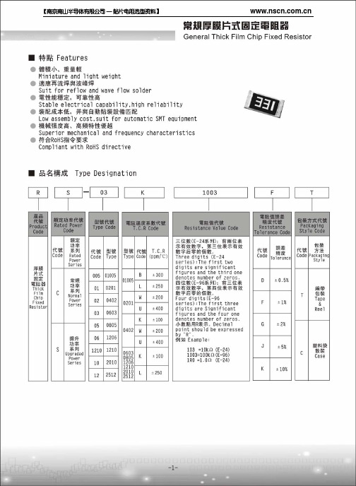 风华高科厚膜贴片电阻规格书(201304新版)