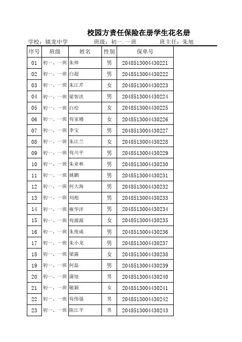 校责险学生花名册样表