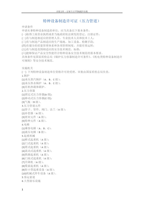 特种设备制造许可证(压力管道)