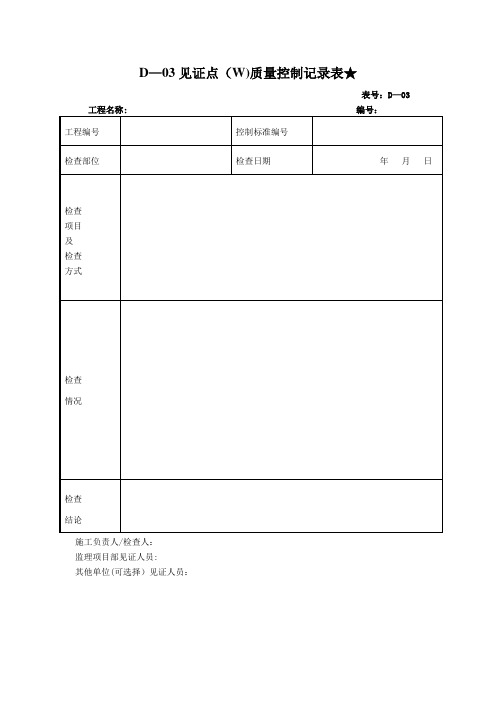 质量控制记录表【范本模板】