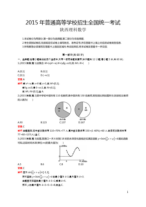 2015年普通高等学校招生全国统一考试理科数学(陕西卷)(含答案全解析)