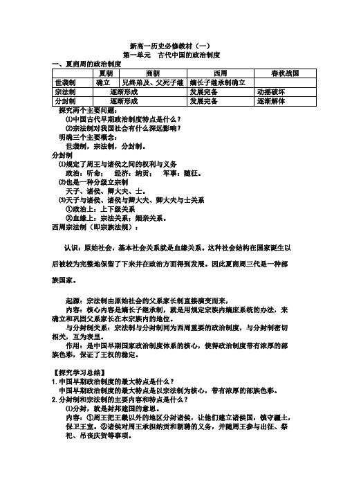 历史必修一专题一知识点