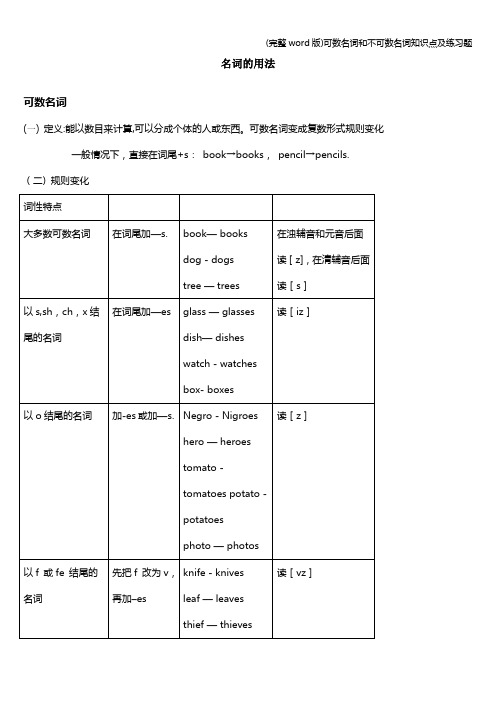 (完整word版)可数名词和不可数名词知识点及练习题