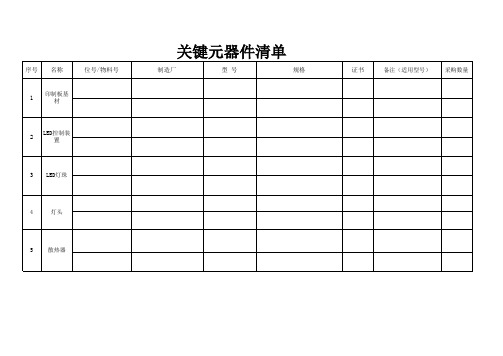 关键元器件清单