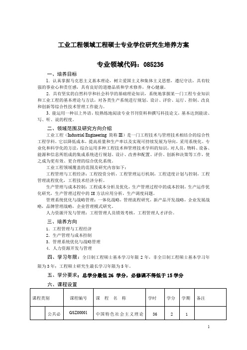 工业工程领域工程硕士专业学位研究生培养方案