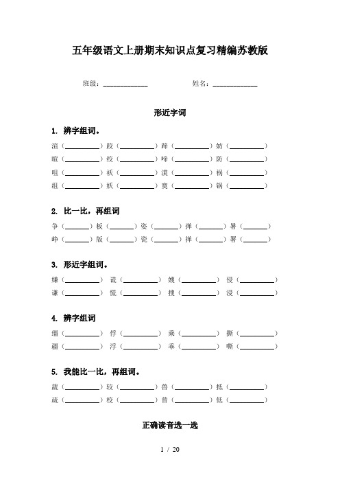 五年级语文上册期末知识点复习精编苏教版