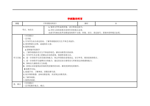 四川省宜宾市一中高二语文《李商隐诗两首》教学设计