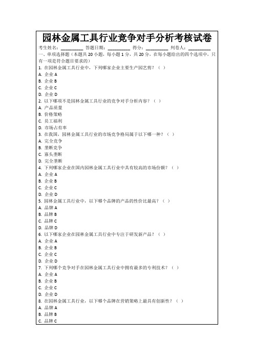 园林金属工具行业竞争对手分析考核试卷