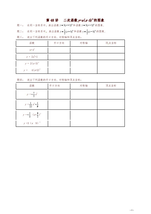 最新九年级下册数学二次函数第48讲二次函数y=a(x_h)2的图象课后练习新苏教版(精编)