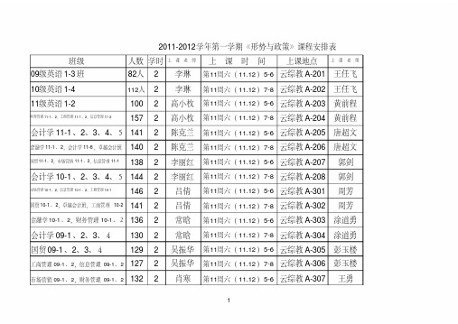 学校安排安排2011-2012学年第一学期《形势与政策》课程安排表