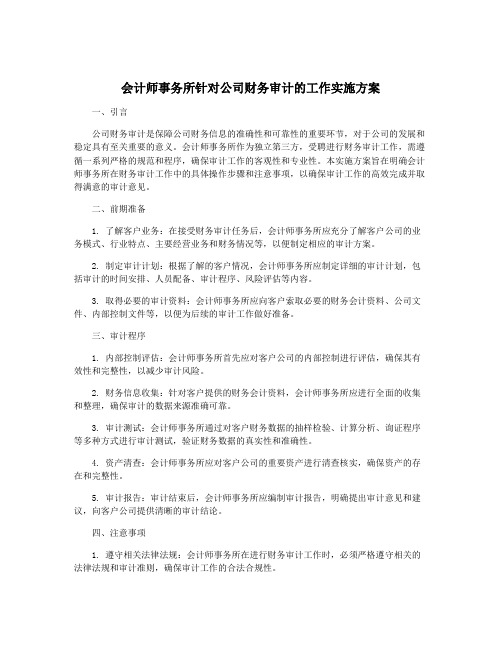 会计师事务所针对公司财务审计的工作实施方案